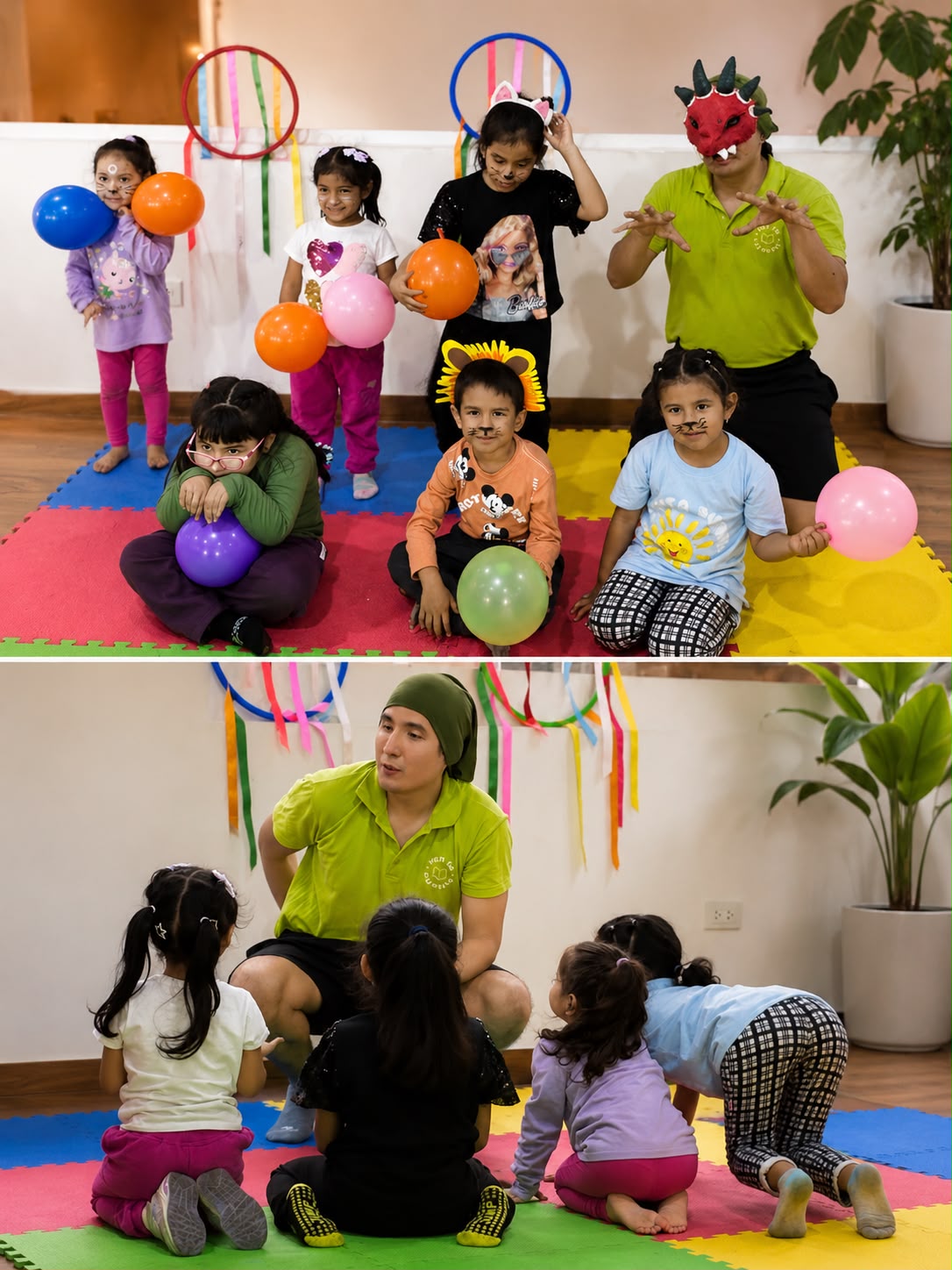 Niños en dinámica de teatro con globos